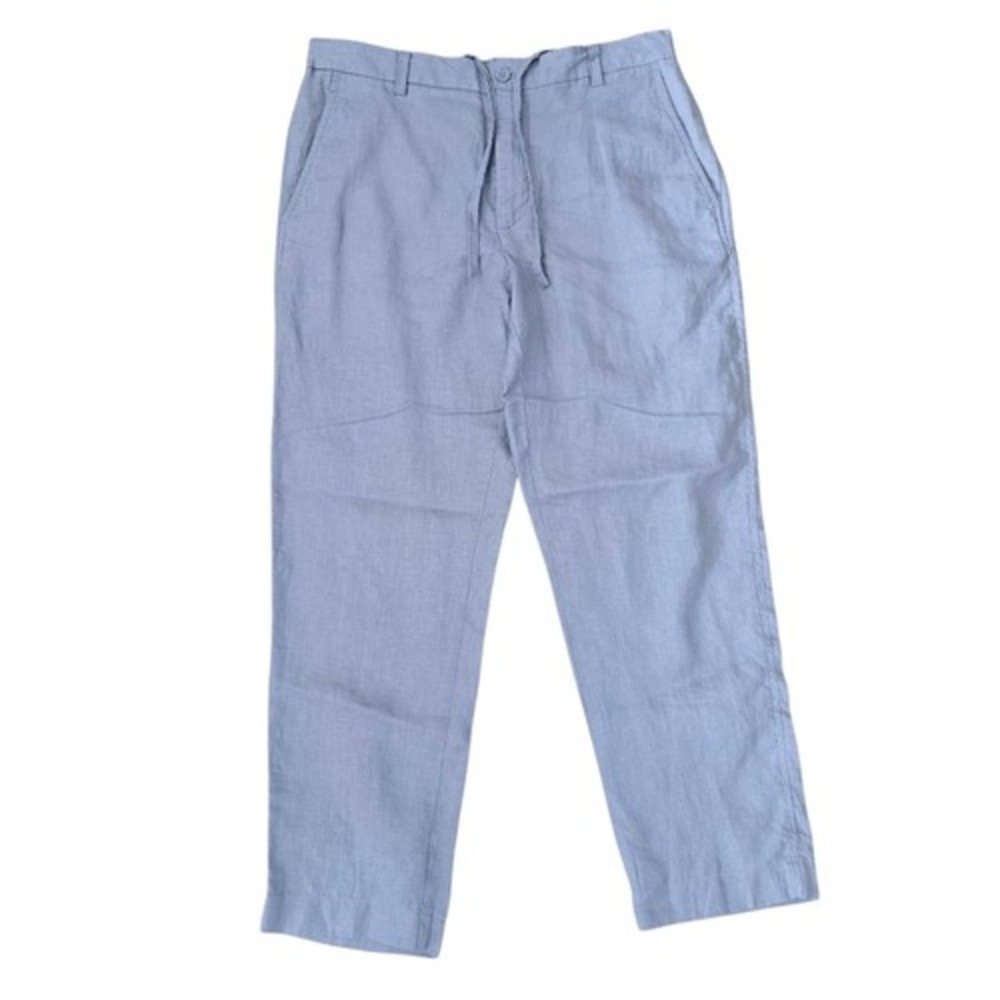 Zara Chino Pants Women's Medium Blue‎ Linen Blend Drawstring Straight Pockets